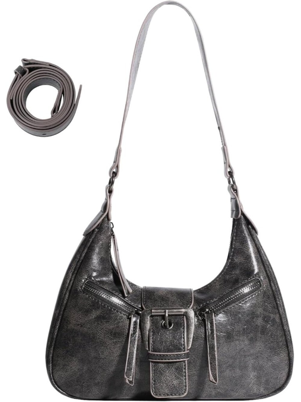 Y2k Small Shoulder Bag for Women,Vintage Buckle Vegan Leather Hobo Goth Punk Pur